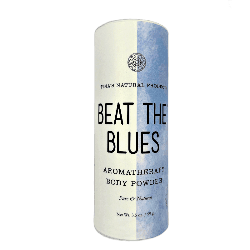 Beat The Blues Aromatherapy Body Powder set on a white background