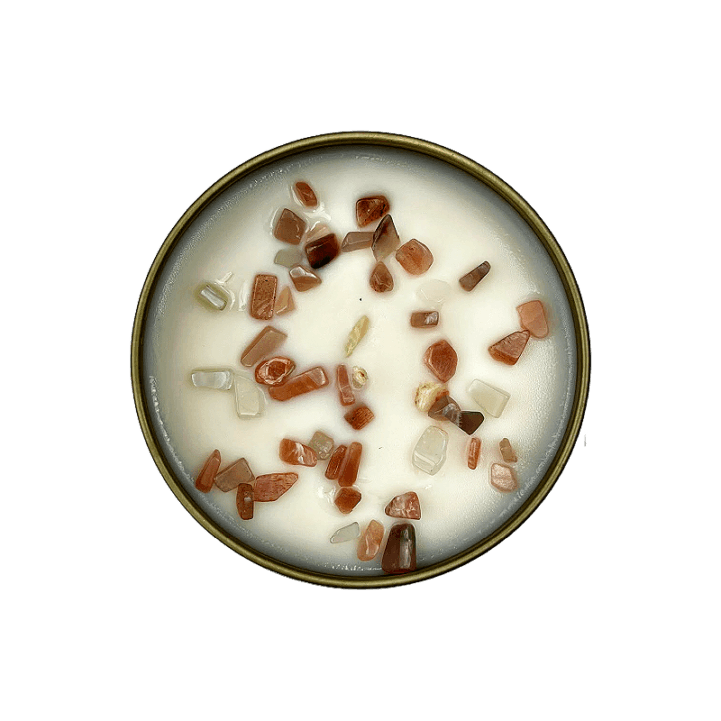 Goddess Intention Candle with Moonstone Crystals and Soy Wax top-down view