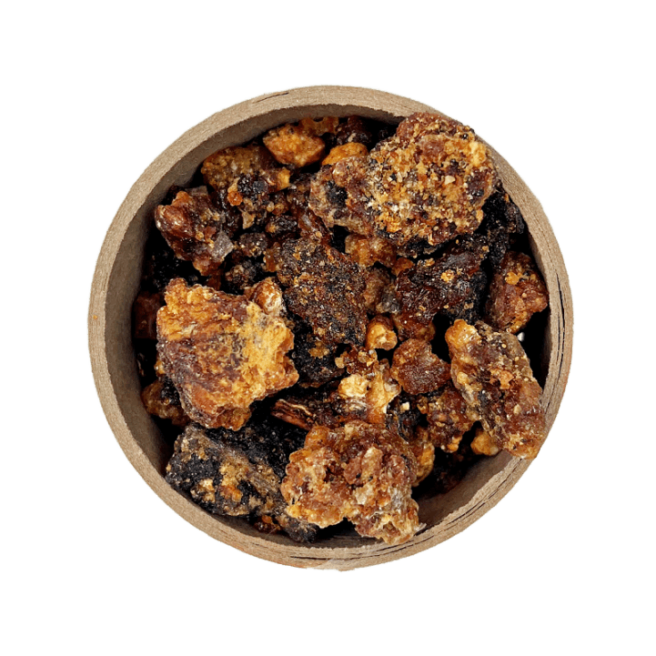 Opoponax (Sweet Myrrh) in a brown bowl set on a white background
