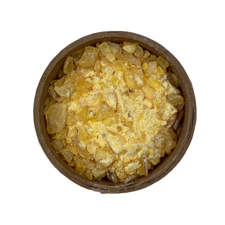 Pine Resin in a brown bowl set on a white background