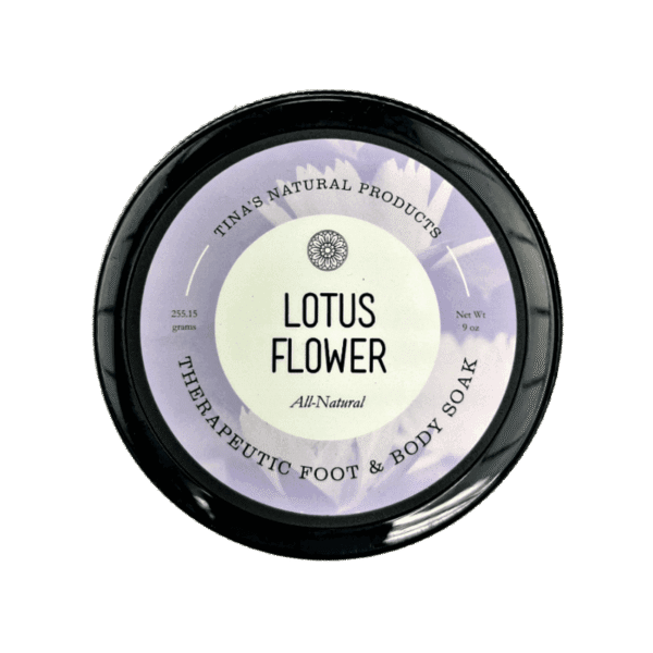 Lotus Flower Salt Soak Therapy jar set on a white background