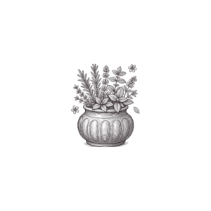 Engraved botanical arrangement in an apothecary vessel